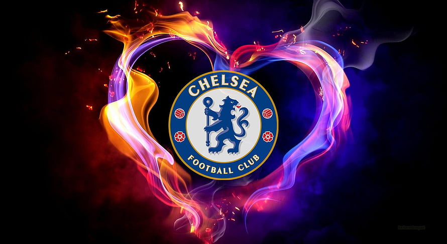 Chelsea Football Club Crest Framed by Vibrant Fire and Smoke Heart Design HD wallpaper