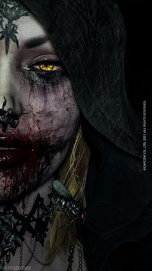 Bela Dimitrescu Close-Up Portrait with Insects and Dark Gothic Aesthetic HD phone wallpaper