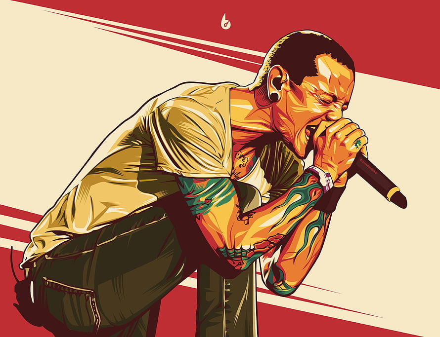 Chester Bennington Digital Illustration of Intense Live Performance HD wallpaper