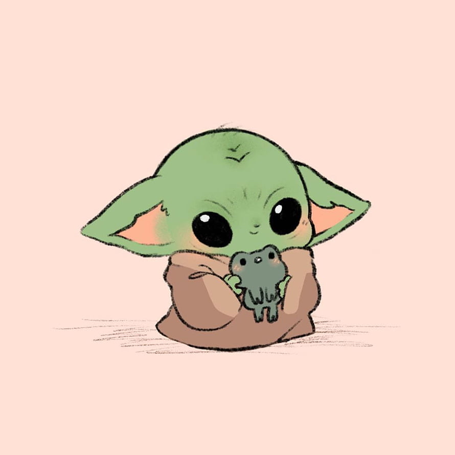Cute Baby Yoda Holding a Small Frog in a Soft Digital Illustration HD phone wallpaper