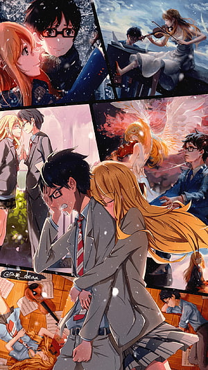 Your Lie in April Anime Collage Featuring Kaori Miyazono and Arima Kousei HD phone wallpaper