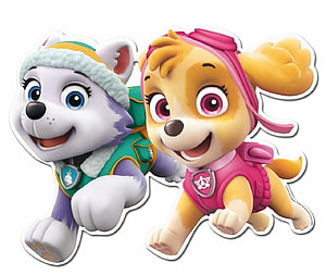 Skye and Everest from PAW Patrol in colorful rescue gear on a clean white background HD wallpaper