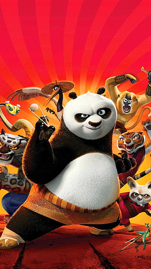 Kung Fu Panda Movie Poster Featuring Po and the Furious Five in Action Pose HD phone wallpaper