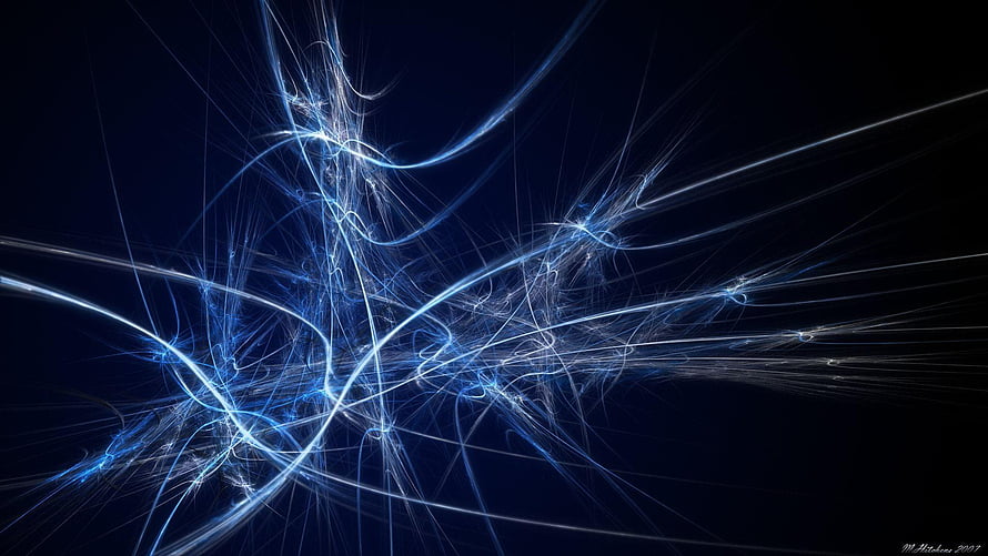 Abstract Blue Light Streaks and Digital Fractal Art on Dark Background HD wallpaper