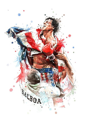 Rocky Balboa Watercolor Illustration Draped in American Flag HD phone wallpaper