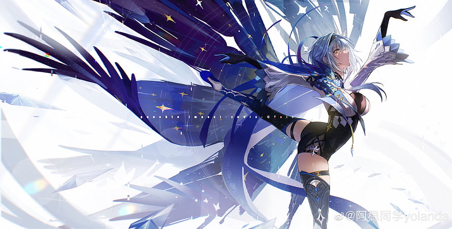 Eula from Genshin Impact in Dynamic Blue and White Fantasy Artwork HD wallpaper