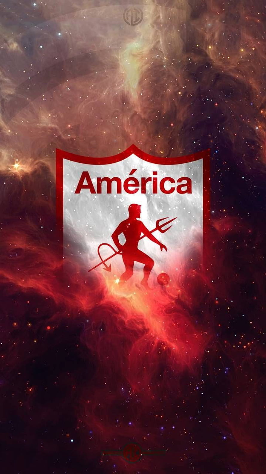 America de Cali Soccer Crest with Mythical Silhouette on Cosmic Nebula Background HD phone wallpaper