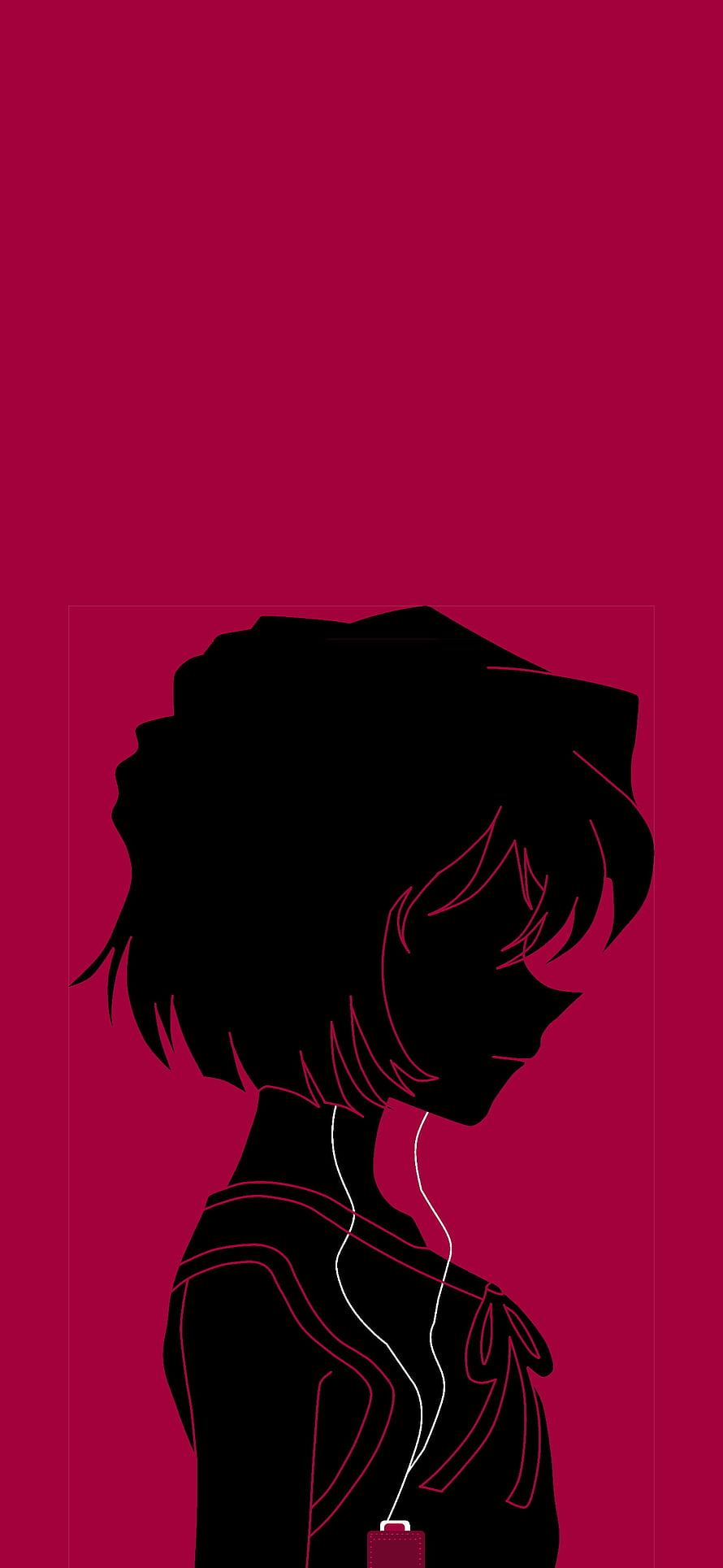Ai Haibara Silhouette Profile with Earphones on Crimson Background HD phone wallpaper