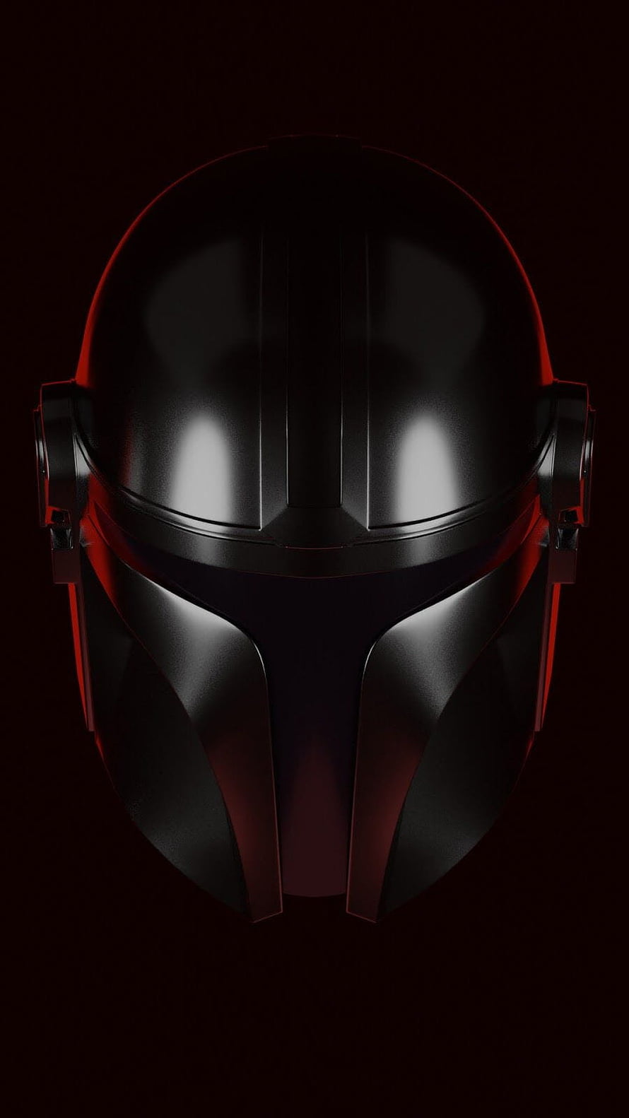 Black Mandalorian Helmet with Dramatic Red Rim Lighting on Dark Background HD phone wallpaper