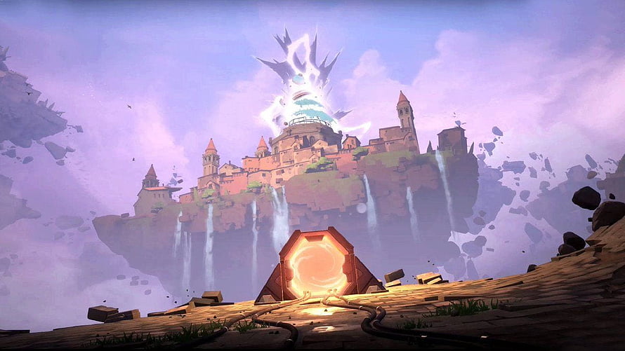 Valorant Ascent Map Floating Castle with Lightning Storm and Waterfalls HD wallpaper