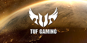 ASUS TUF Gaming Logo Over Golden Planet Horizon in Space HD wallpaper