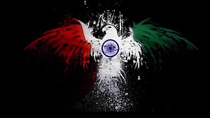Indian National Flag Eagle Artwork With Ashoka Chakra On Black Background HD wallpaper