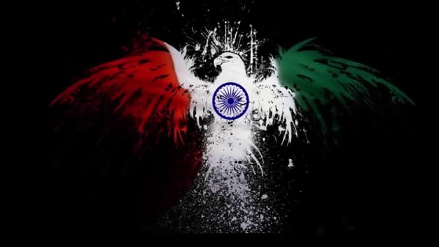 Indian National Flag Eagle Artwork With Ashoka Chakra On Black Background HD wallpaper
