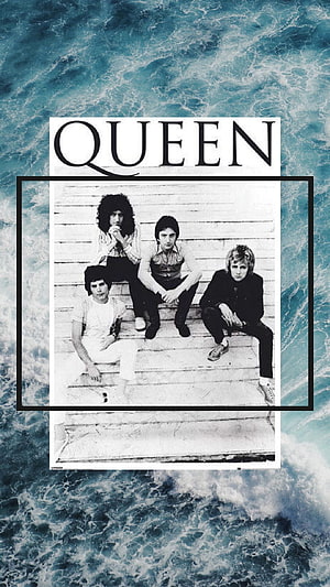 Queen Band Members Sitting on Wooden Steps in Black and White Portrait HD phone wallpaper