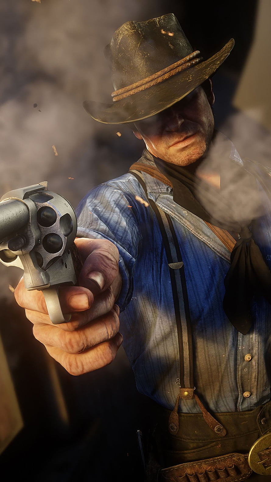 Arthur Morgan Aiming Revolver in Red Dead Redemption Western Frontier Scene HD phone wallpaper
