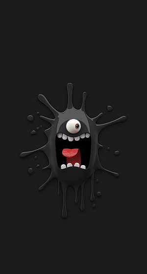 Cute 3D Ink Splat Monster with One Eye and Open Mouth on Dark Background HD phone wallpaper