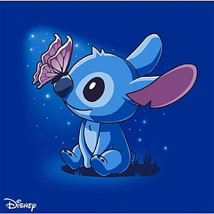 Stitch Sitting Under Starry Night Sky With Butterfly On Nose HD phone wallpaper