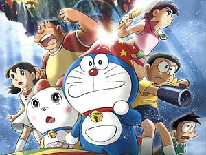 Doraemon and Friends Adventure Poster with Starry Sky Background HD wallpaper