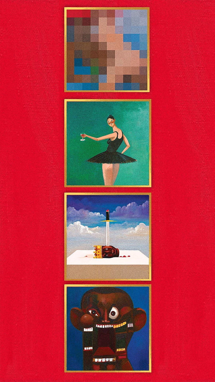 Kanye West My Beautiful Dark Twisted Fantasy Album Artwork Triptych HD phone wallpaper