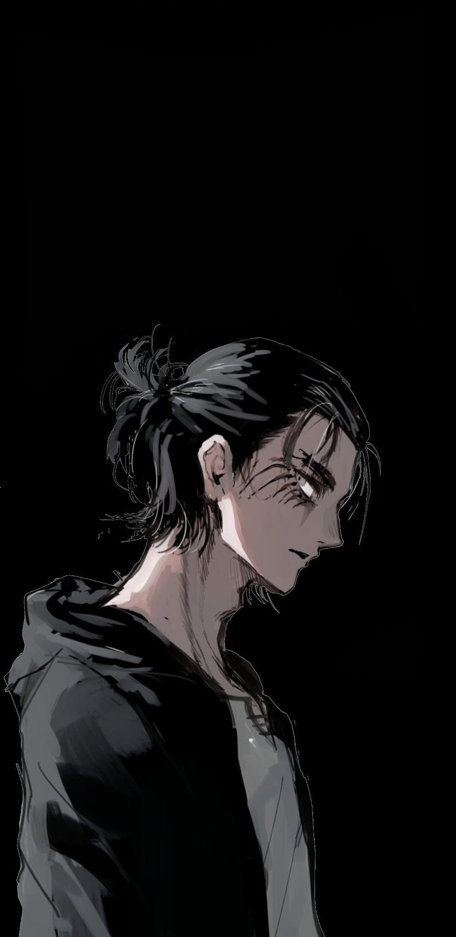 Eren Jaeger Anime Character Profile Illustration in Dark Monochrome Style HD phone wallpaper