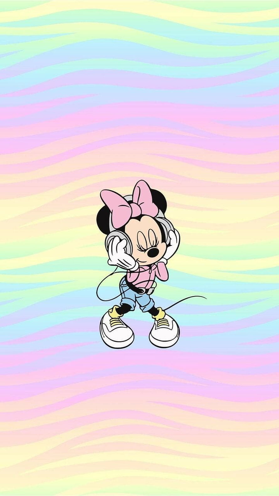 Minnie Mouse Wearing Headphones on Pastel Wavy Background HD phone wallpaper