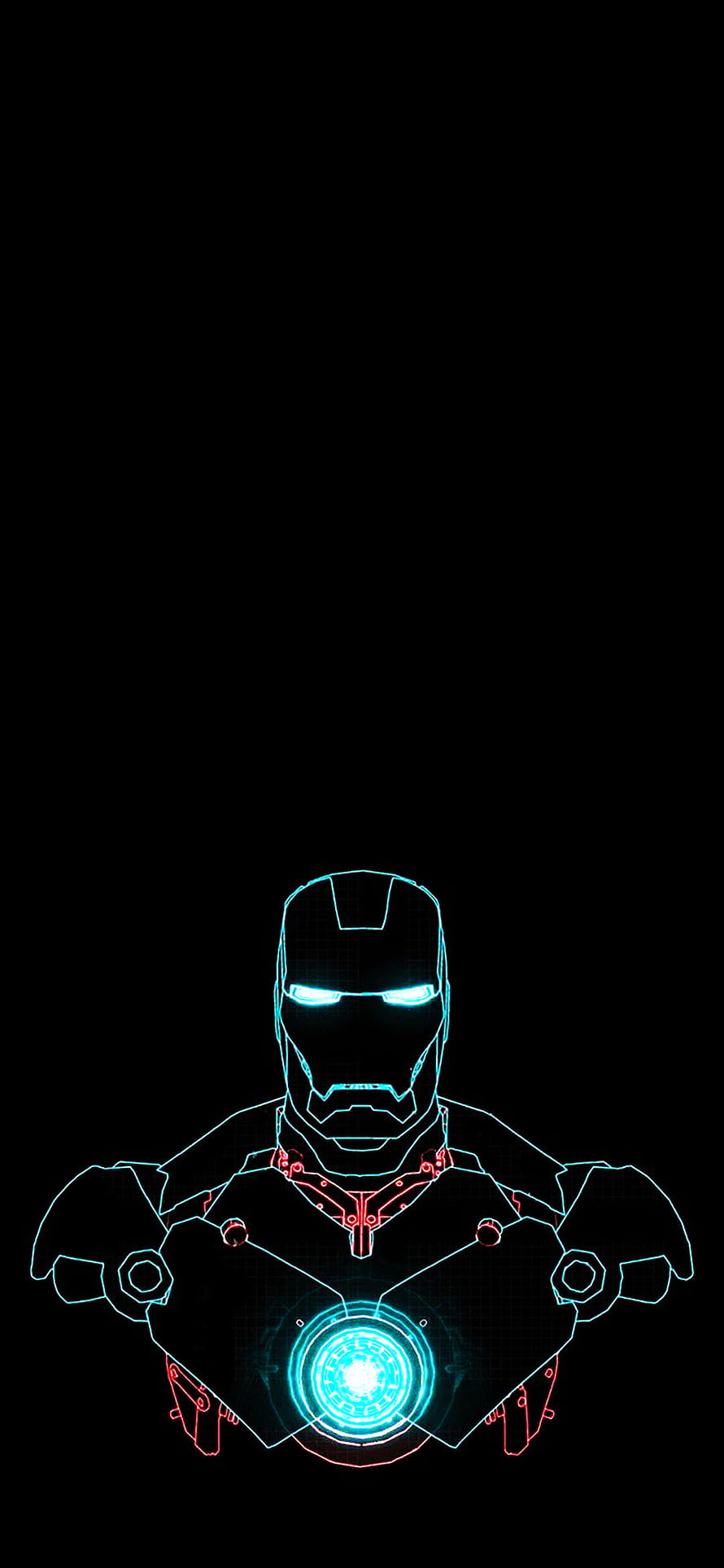 Iron Man Neon Wireframe Portrait with Glowing Arc Reactor on Black Background HD phone wallpaper