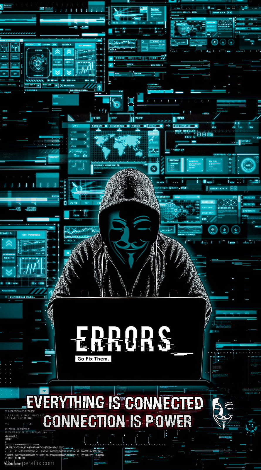 Anonymous Hacker in Hoodie and Guy Fawkes Mask at Laptop with Cybersecurity Dashboard HD phone wallpaper