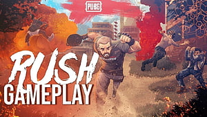 PUBG Rush Gameplay: Intense Combat and Explosive Action in Stylized Illustration HD wallpaper