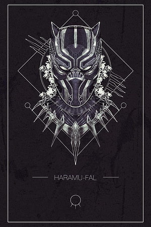 Black Panther Geometric Line Art with Floral Accents and Spiked Collar HD phone wallpaper