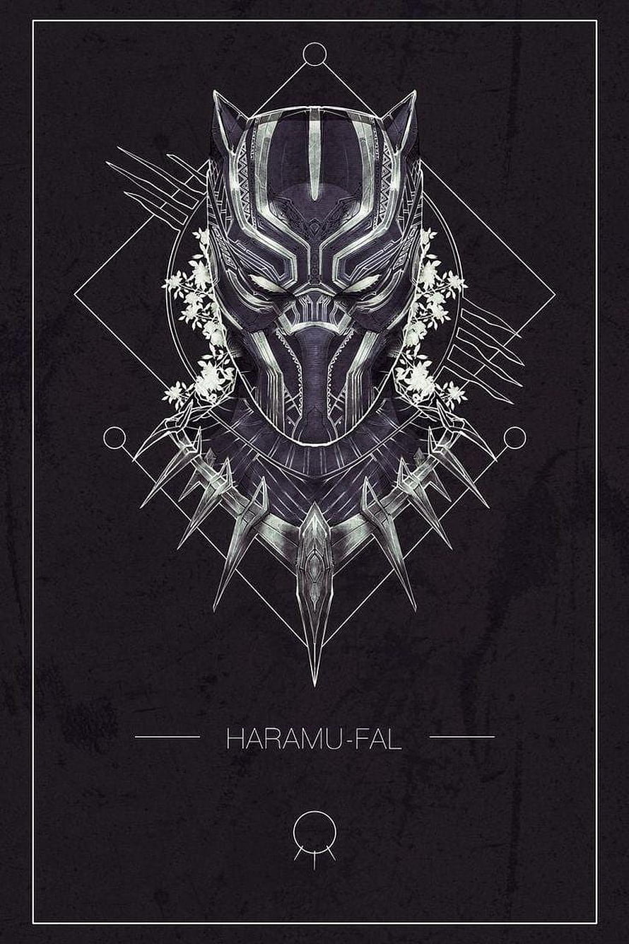 Black Panther Geometric Line Art with Floral Accents and Spiked Collar HD phone wallpaper