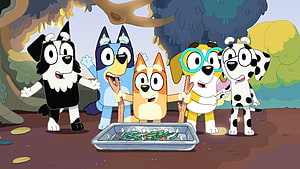 Bluey Heeler and Friends Cooking Together in the Forest HD wallpaper
