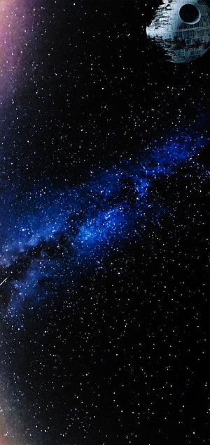Star Wars Death Star Orbiting a Deep Blue Nebula in a Star-Filled Galaxy HD phone wallpaper