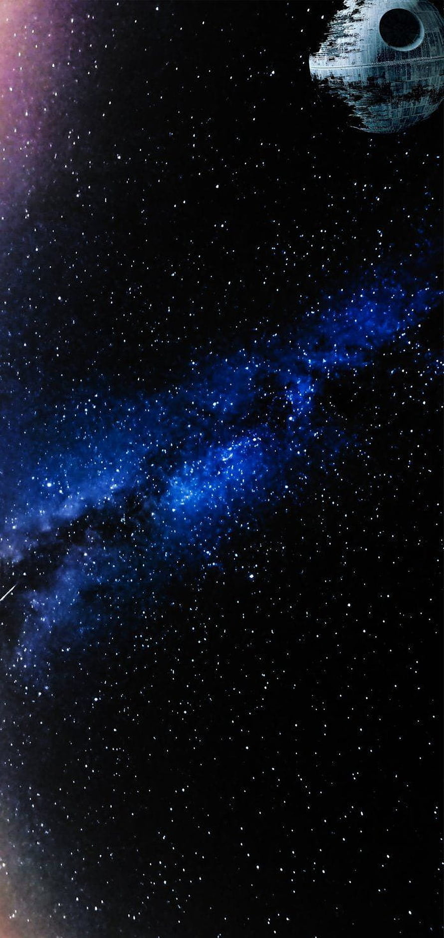 Star Wars Death Star Orbiting a Deep Blue Nebula in a Star-Filled Galaxy HD phone wallpaper