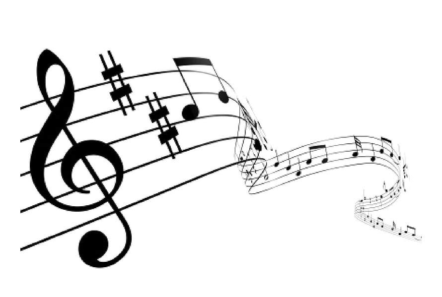 Elegant Treble Clef and Flowing Musical Staff with Notes on White Background HD wallpaper