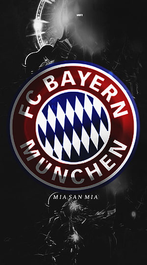 FC Bayern München Official Club Crest with Mia San Mia Motto on Dark Background HD phone wallpaper