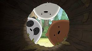 We Bare Bears Trio Peeking Out From A Forest Burrow HD wallpaper