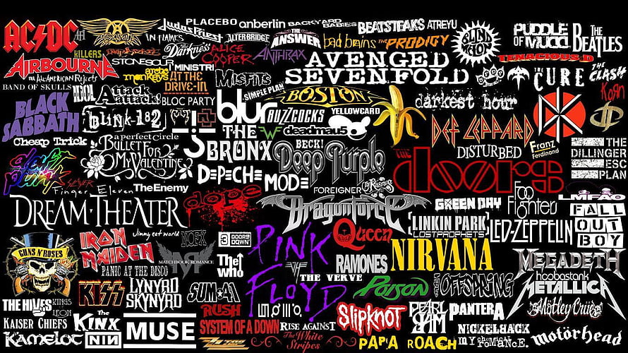 Classic Rock Band Logo Collection on Black Background HD wallpaper