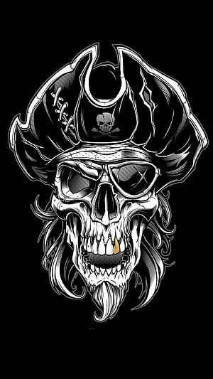Jack Sparrow Skull with Pirate Hat and Gold Tooth Illustration HD phone wallpaper