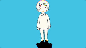 Yorushika Anime Character Standing on Cyan Background with Chromatic Aberration Effect HD wallpaper