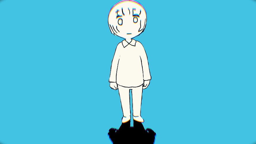 Yorushika Anime Character Standing on Cyan Background with Chromatic Aberration Effect HD wallpaper