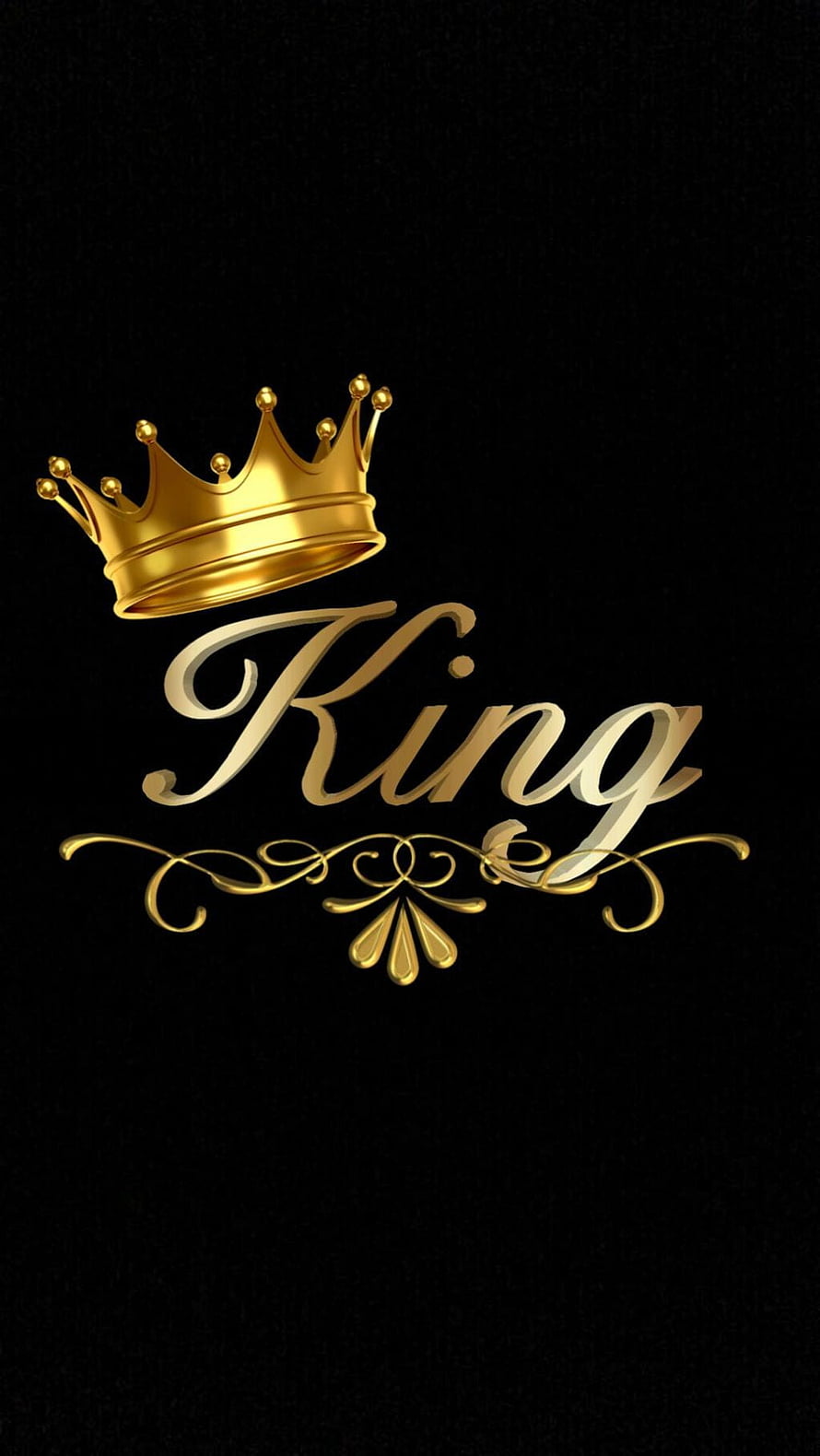 Elegant Gold Crown and King Script Typography on Black Background HD phone wallpaper