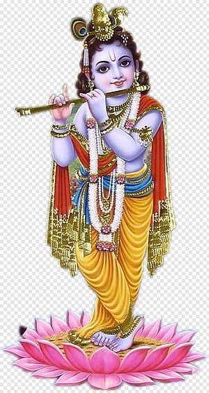 Lord Krishna Playing Flute on Lotus Throne in Traditional Indian Art HD phone wallpaper