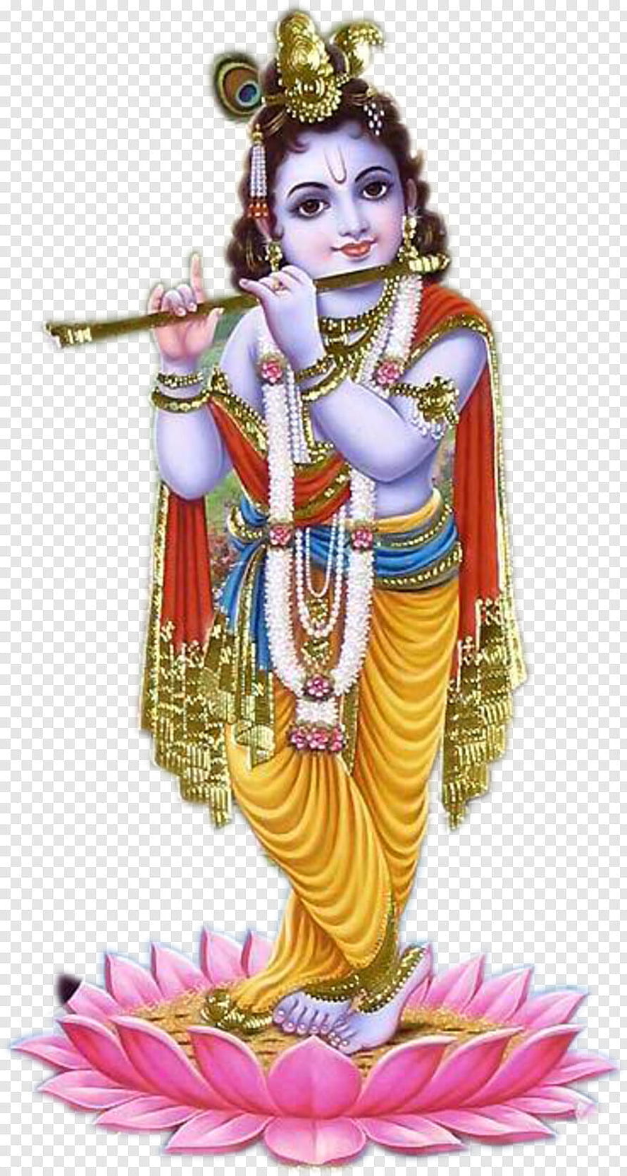 Lord Krishna Playing Flute on Lotus Throne in Traditional Indian Art HD phone wallpaper