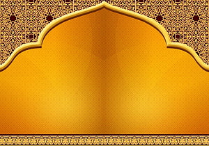 Golden Islamic Arch Frame with Intricate Geometric Lattice Pattern and Ornamental Border HD wallpaper
