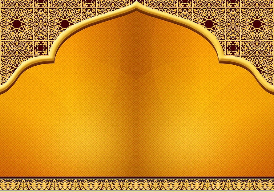 Golden Islamic Arch Frame with Intricate Geometric Lattice Pattern and Ornamental Border HD wallpaper