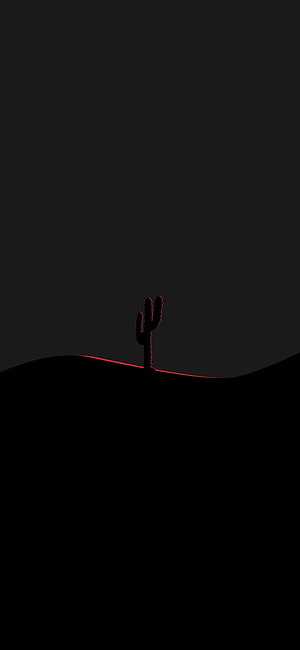 Minimalist Dark Desert Cactus Silhouette with Red Accent Line HD phone wallpaper