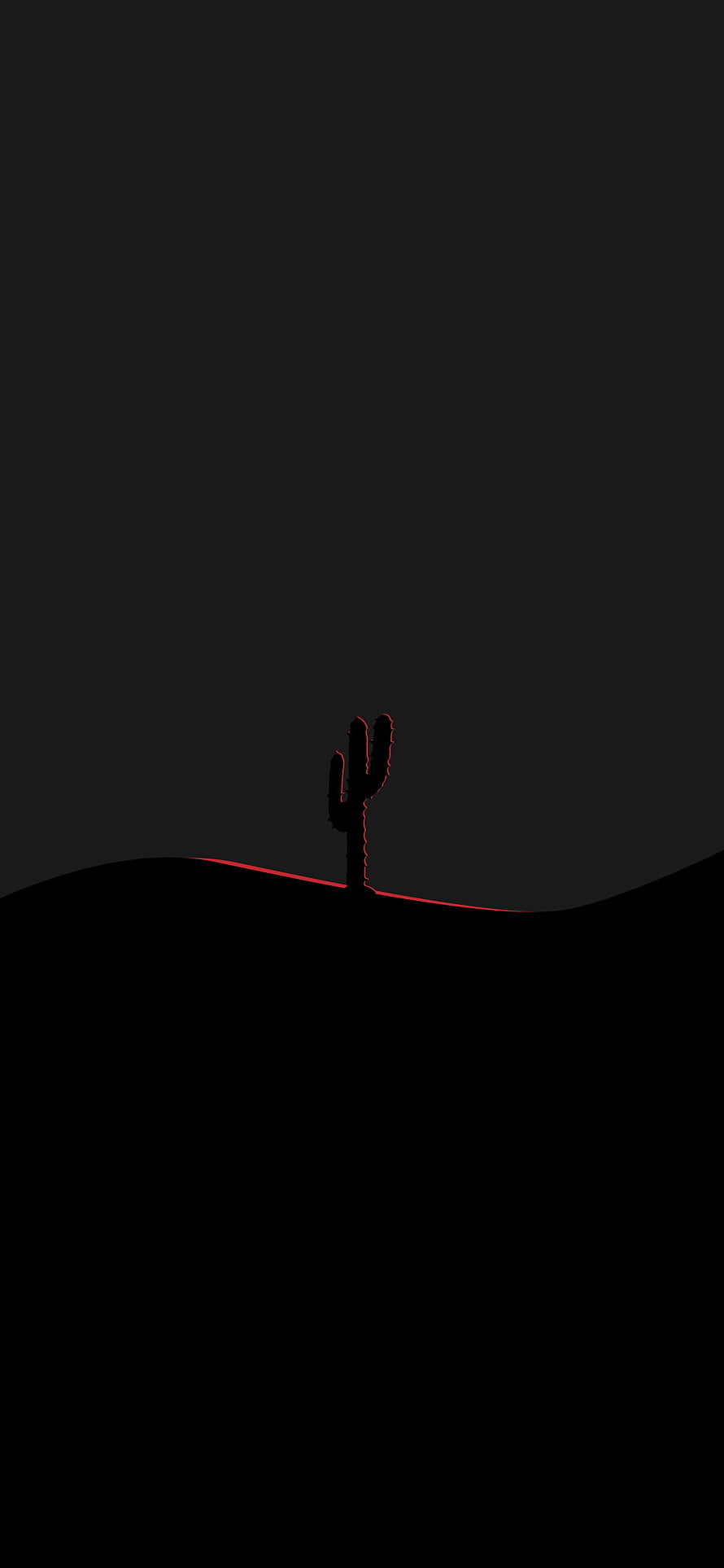 Minimalist Dark Desert Cactus Silhouette with Red Accent Line HD phone wallpaper