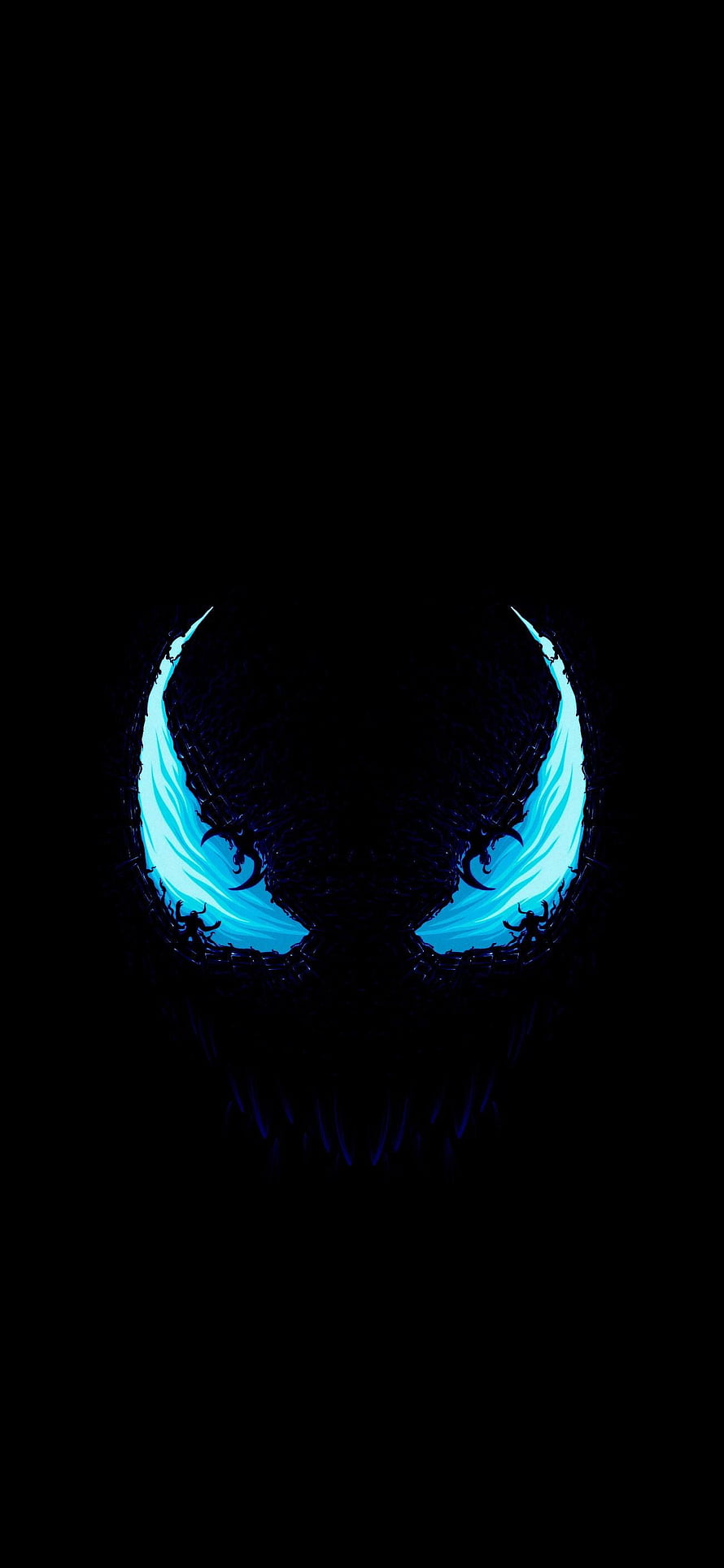 Venom Glowing Blue Eyes in Dark Shadow Minimalist Phone Wallpaper HD phone wallpaper