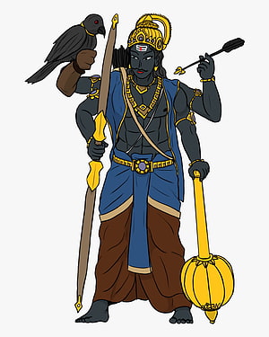 Shani Dev Digital Illustration with Crow, Bow, and Mace in Traditional Attire HD phone wallpaper