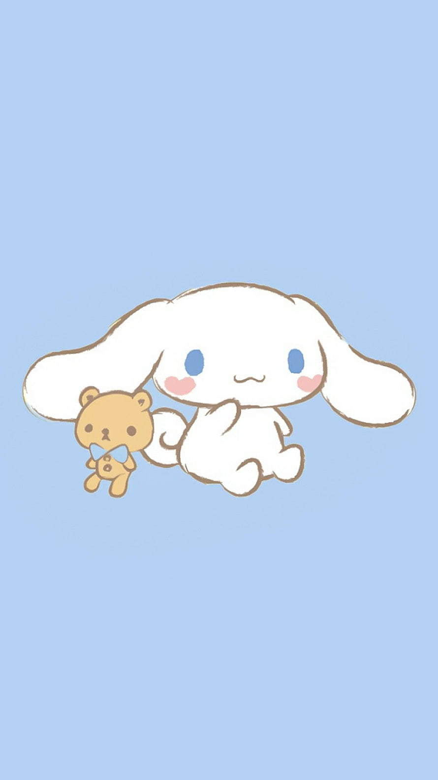 Cinnamoroll Holding Teddy Bear on Soft Blue Background HD phone wallpaper